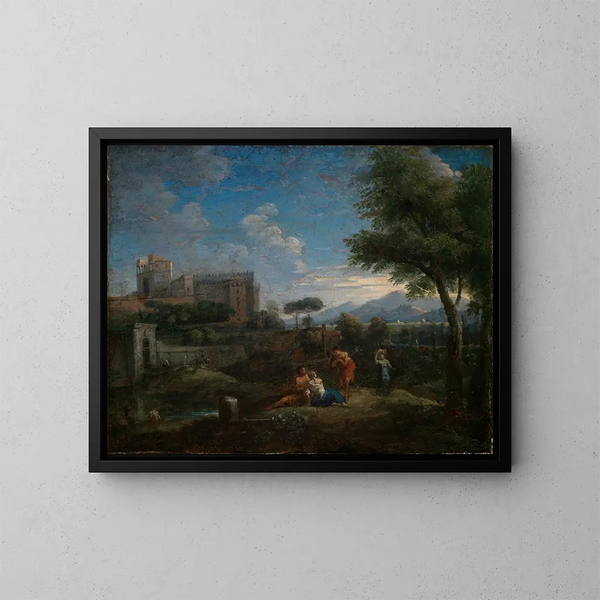 Paesaggio classico vicino a Roma con vista sul Belvedere del Vaticano - Jan Frans van Bloemen — quadro incorniciato alla parete