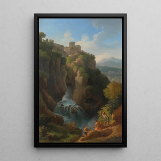 Jan Frans Van Bloemen - The falls of Tivoli with the Temple of the Sibyl and figures resting in the foreground.webp