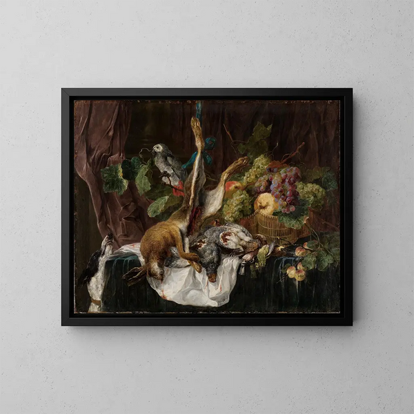 Jagdstillleben mit Papagei - Jan Fyt — gerahmtes Bild an der Wand