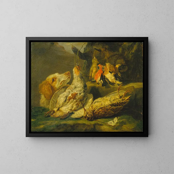 Stillleben mit Jagdhund und totem Geflügel - Jan Fyt — gerahmtes Bild an der Wand