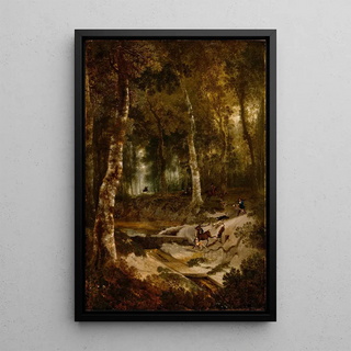 Jan Hackaert - Forest Landscape with Stag Hunt.webp