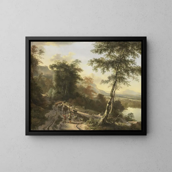 Landschaft mit Rindfleischhirten - Jan Hackaert — gerahmtes Bild an der Wand