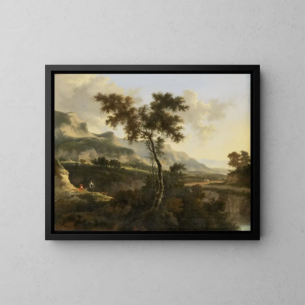 Landschaft mit Bergen - Jan Hackaert — gerahmtes Bild an der Wand