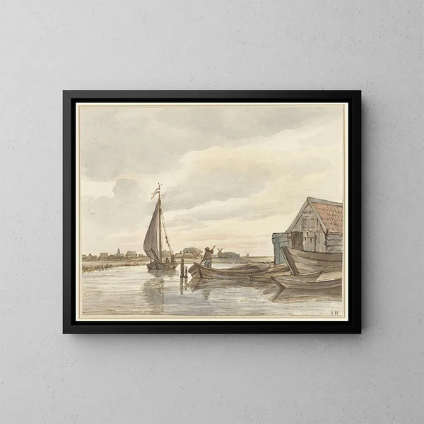 Alcuni barche su un canale - Jan Hulswit — quadro incorniciato alla parete