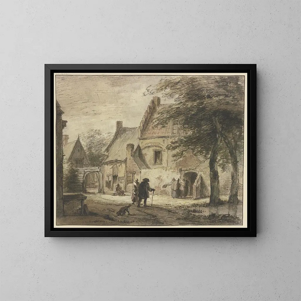 Offerta con più figure e un cane in primo piano - Jan Hulswit — quadro incorniciato alla parete