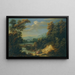Weites Flusslandschaft mit bewaldeten Ufern und Figuren im Vordergrund, Reisende, die sich einer befestigten Stadt nähern – Jan Philip Spalthof — gerahmtes Bild an der Wand