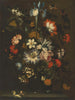 Un iris, dei garofani, delle rose e di altri fiori in un vaso di vetro su un davanzale con farfalle - Jan Pieter Brueghel — vista dell’opera