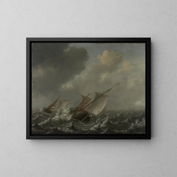 Schiffe auf unruhiger See - Jan Porcellis — gerahmtes Bild an der Wand
