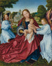 La Vierge et l'Enfant avec des anges dans un paysage un village au-delà - Jan Provoost — vista dell’opera