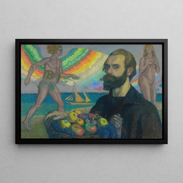 Jan Rembowski - Autoportret z koszem owocw na tle morza.webp