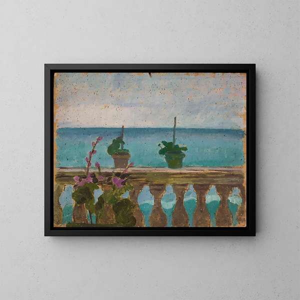 Balkon mit Blumenkübeln - Jan Rembowski — gerahmtes Bild an der Wand