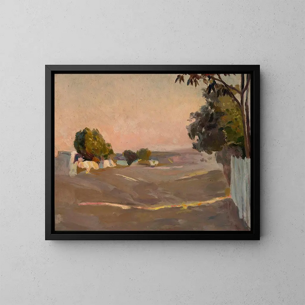 Landschaft mit Häusern und Zaun - Jan Stanisławski — gerahmtes Bild an der Wand