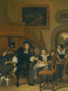 Ein Gentleman bietet einer Dame ein Glas Wein an, mit einem Paar, das Musik macht, und anderen Bewohnern der Stadt in einem Interieur - Jan Steen — Ansicht des Kunstwerks