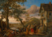 Eine Wahrsagerin und Bauern vor einer Gaststätte mit einer Flusslandschaft im Hintergrund - Jan Steen — Ansicht des Kunstwerks