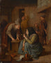 Ein Interieur einer Taverne mit einer Frau, die Pfeife raucht, und einem Mann, der Tabak schneidet - Jan Steen — Ansicht des Kunstwerks