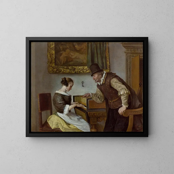 Die Cembalounterricht - Jan Steen — gerahmtes Bild an der Wand