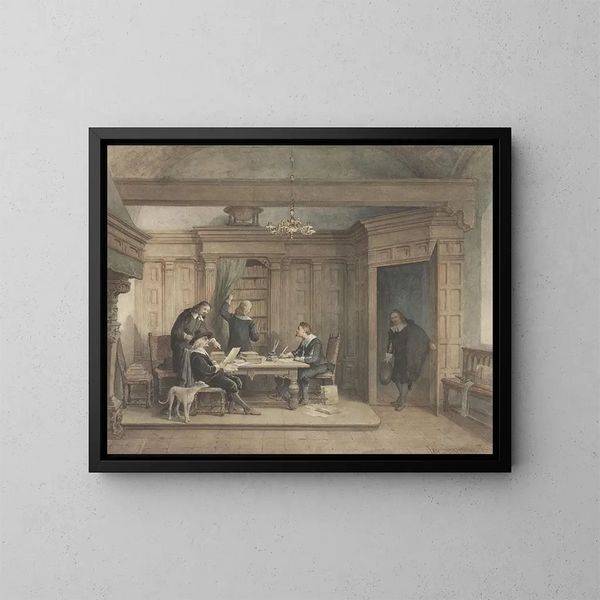 Cinque uomini in un interno - Jan Striening — quadro incorniciato alla parete