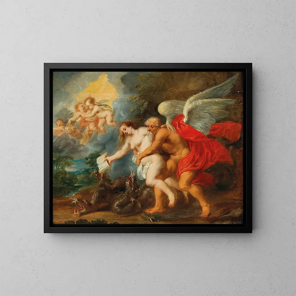 Eine Allegorie der Zeit und der Wahrheit, die den Neid und die Lüge besiegt - Jan van den Hoecke — gerahmtes Bild an der Wand