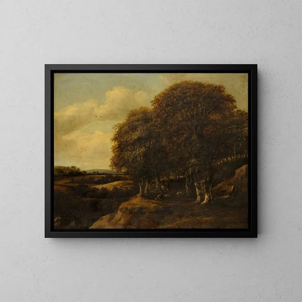 Landschaft mit Hirten - Jan Vermeer van Haarlem l'Ancien — gerahmtes Bild an der Wand
