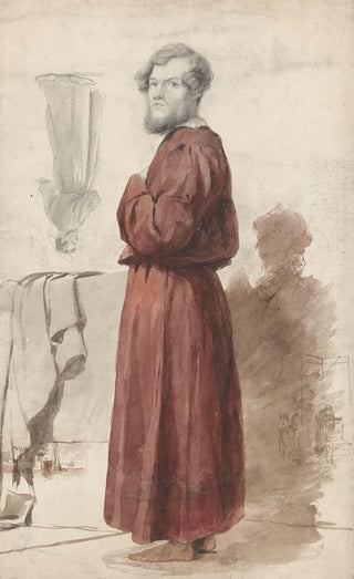 Jan Weissenbruch - Figuurstudies met een staande man in rode kamerjas.webp
