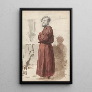 Jan Weissenbruch - Figuurstudies met een staande man in rode kamerjas.webp