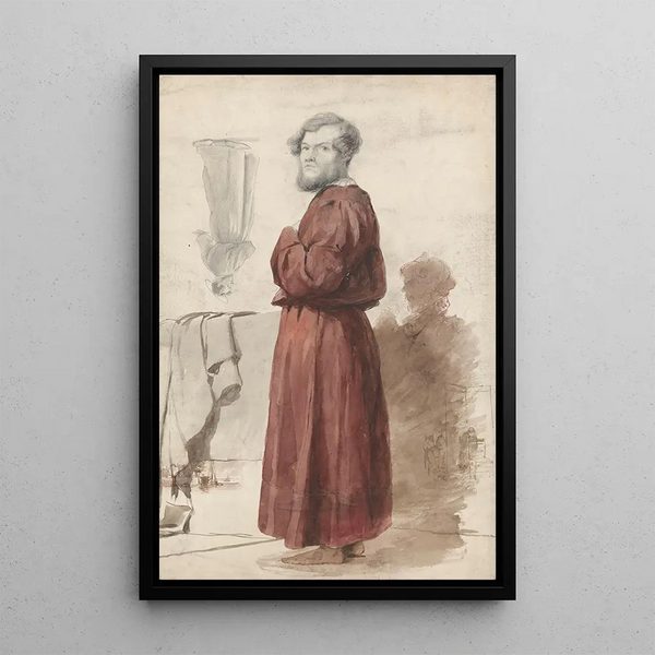 Jan Weissenbruch - Figuurstudies met een staande man in rode kamerjas.webp