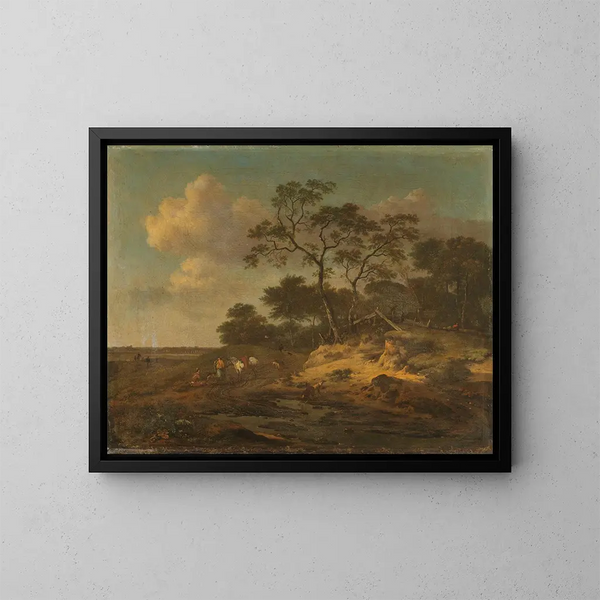 Landschaft mit Dünen und Jägern in Ruhe - Jan Wijnants — gerahmtes Bild an der Wand
