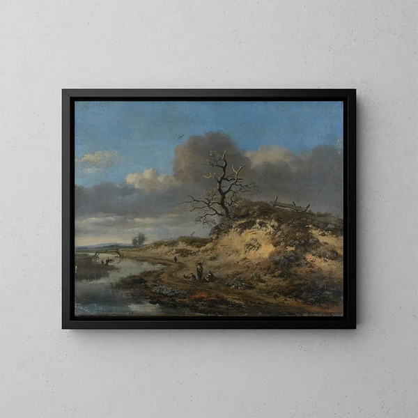 Landschaftsgemälde Dünen mit Sandweg entlang eines Flusses - Jan Wijnants — gerahmtes Bild an der Wand
