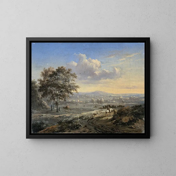 Landschaft mit Hügeln und einem Reiter auf einem Landweg - Jan Wijnants — gerahmtes Bild an der Wand