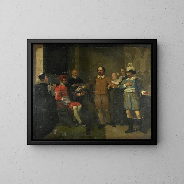 Jacob Simonsz de Rijk persuadant le gouverneur général espagnol Requesens de libérer Marnix van Sint Aldegonde 1575 - Jan Willem Pieneman — gerahmtes Bild an der Wand
