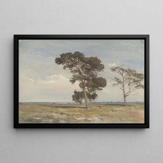 Jan Willem van Borselen - Gezicht op de heide met twee bomen.webp