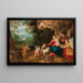 La Sainte Famille avec l'Enfant Saint Jean et des anges dans un paysage boisé avec un château entouré de douves en arrière-plan - Jan van Balen — quadro incorniciato alla parete