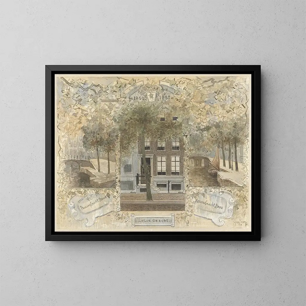 Haus an der Leliegracht flankiert von Brücken an der Prinsengracht und der Keizersgracht - Jan van Essen — gerahmtes Bild an der Wand
