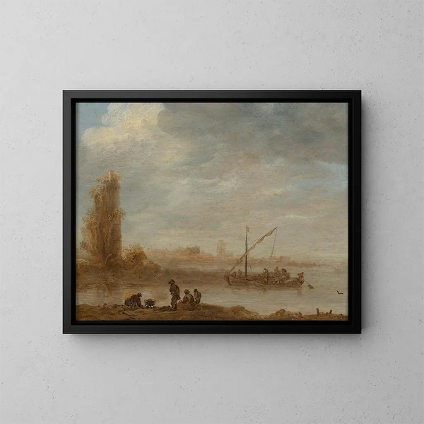 Ein Flusslandschaft mit den Ruinen von Merwede - Jan van Goyen — gerahmtes Bild an der Wand