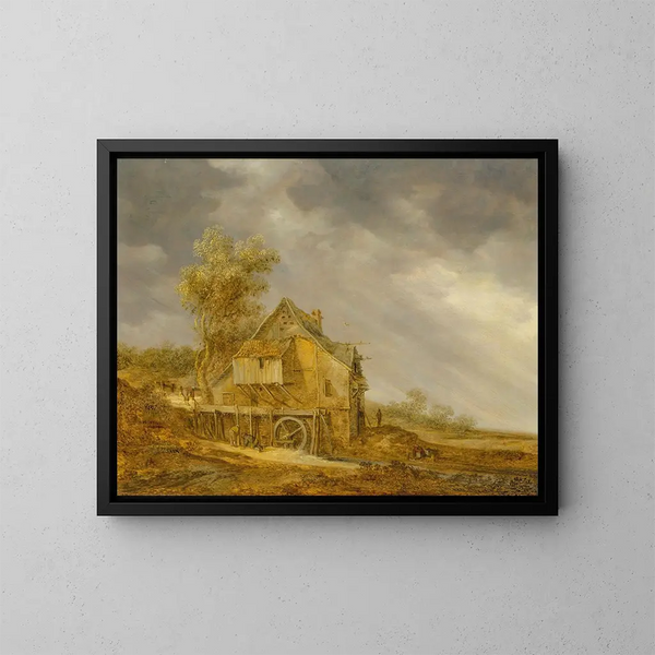 Ein Wassermühle mit Figuren in einer Landschaft - Jan van Goyen — gerahmtes Bild an der Wand