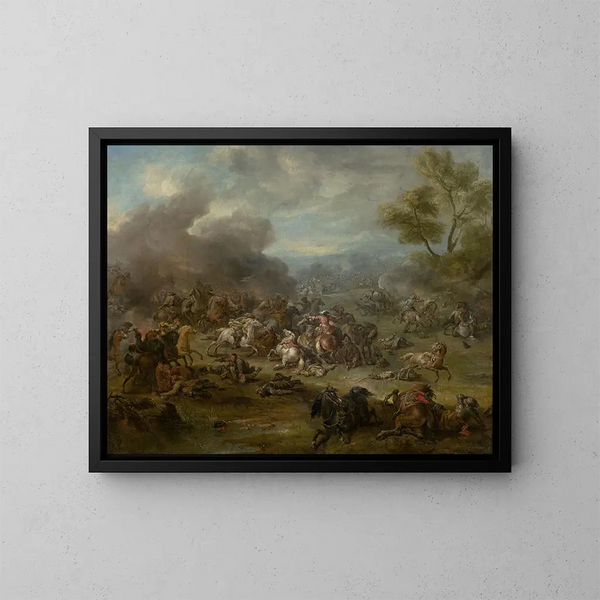 Eine Schlachtszene - Jan van Huchtenburg — gerahmtes Bild an der Wand