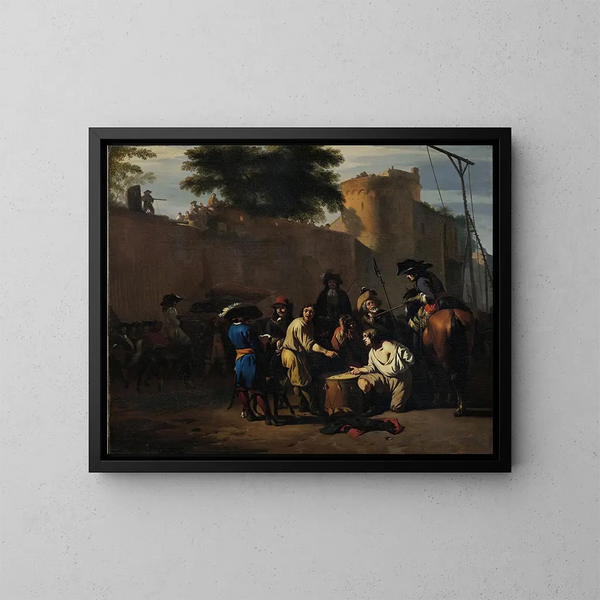 Würfeln für Leben oder Tod - Jan van Huchtenburg — gerahmtes Bild an der Wand