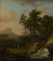 Italian landscape painting with waterfall and resting shepherds - Jan van Huysum — artwork view