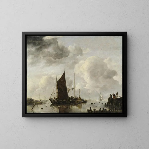 Scène di porto con acqua riflettente - Jan van de Cappelle — quadro incorniciato alla parete