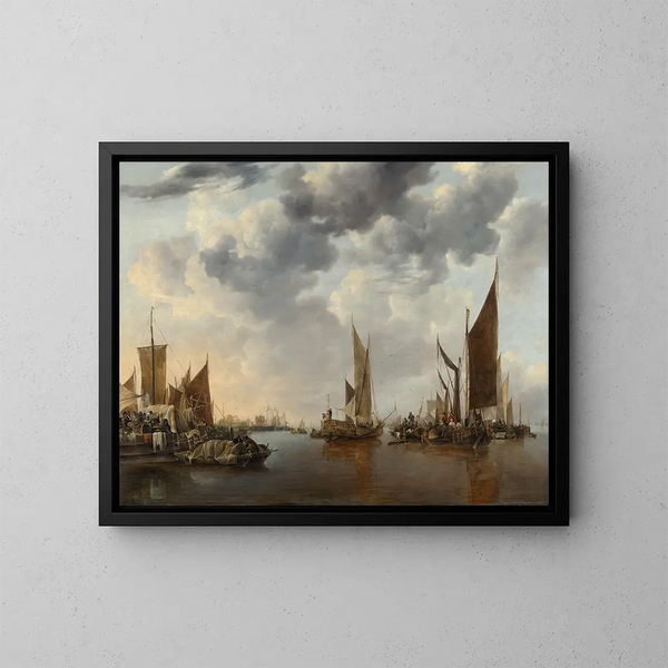 marino con navi - Jan van de Cappelle — quadro incorniciato alla parete