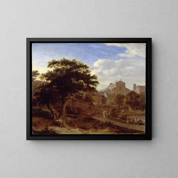 Zwei Kirchen und eine Stadtmauer - Jan van der Heyden — gerahmtes Bild an der Wand