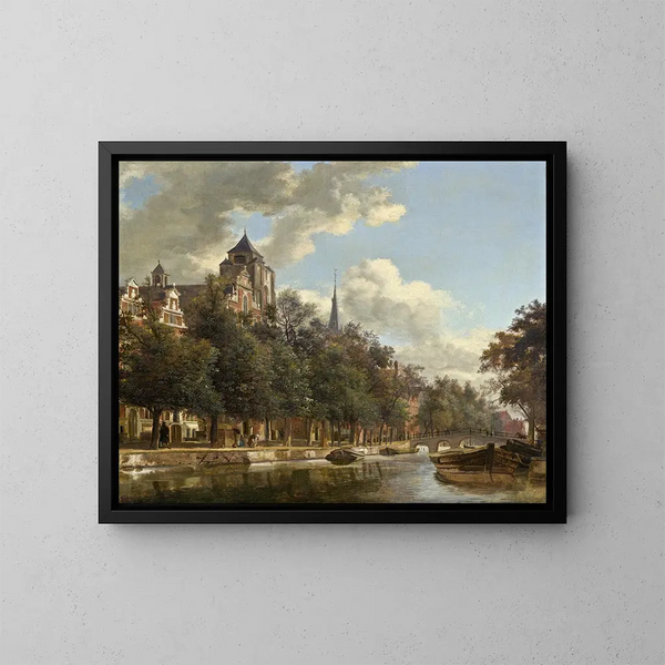 Ansicht eines niederländischen Kanals - Jan van der Heyden — gerahmtes Bild an der Wand