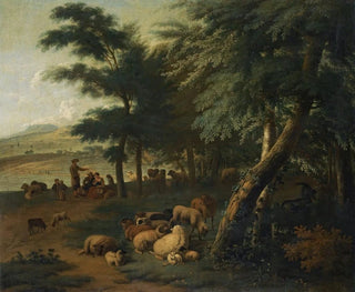 Jan van der Meer the Younger - Shepherds Resting With Their Flock At The Edge Of A Wood.webp