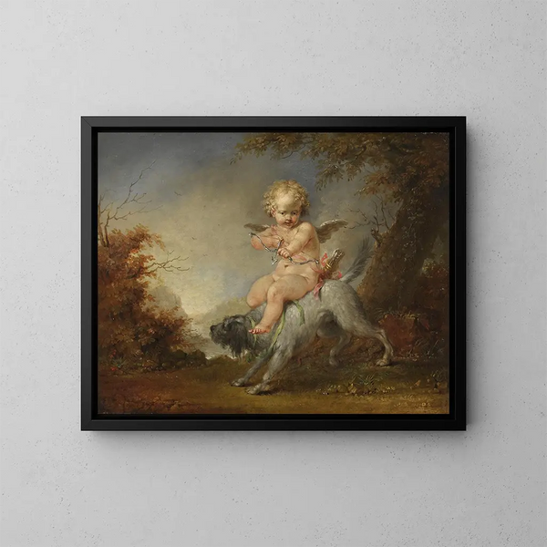 Cupid auf einem Hund - Januarius Zick — gerahmtes Bild an der Wand