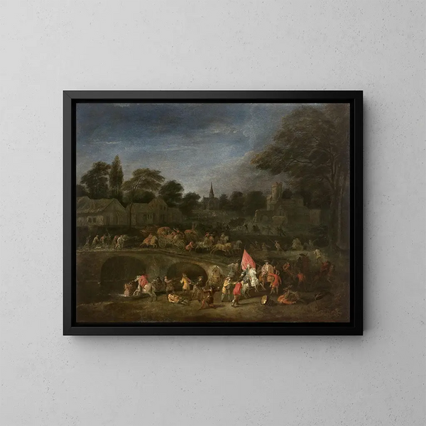 Die Rache der Bauern - Jean-Antoine Watteau — gerahmtes Bild an der Wand