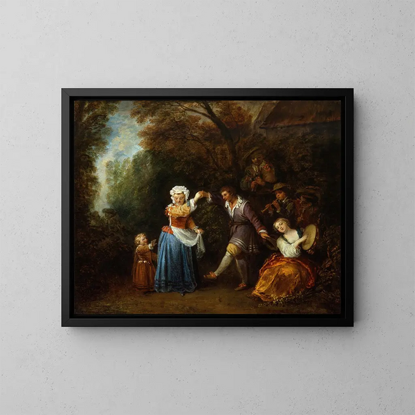 La danse de campagne - Jean-Antoine Watteau — gerahmtes Bild an der Wand