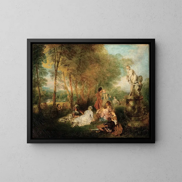 Le Festin de l'amour - Jean-Antoine Watteau — gerahmtes Bild an der Wand
