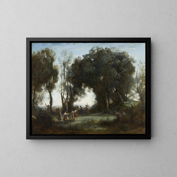 Ein Morgen, der Tanz der Nymphen - Jean-Baptiste-Camille Corot — gerahmtes Bild an der Wand
