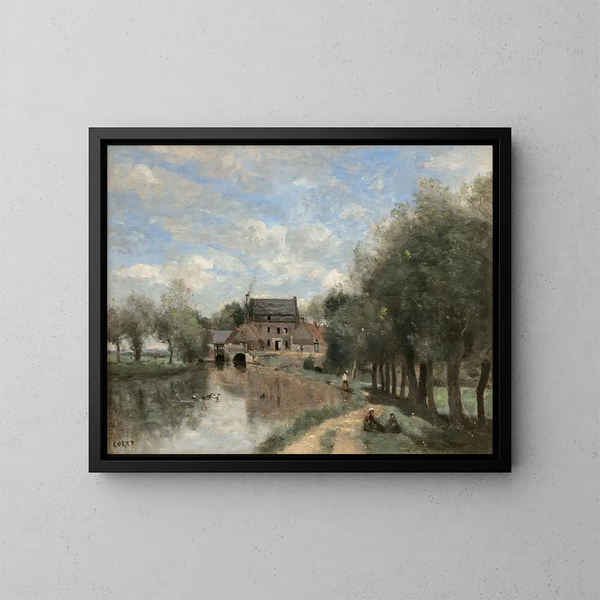 Arleux-du-Nord, der Drocourt-Mühle an der Sens - Jean-Baptiste-Camille Corot — gerahmtes Bild an der Wand