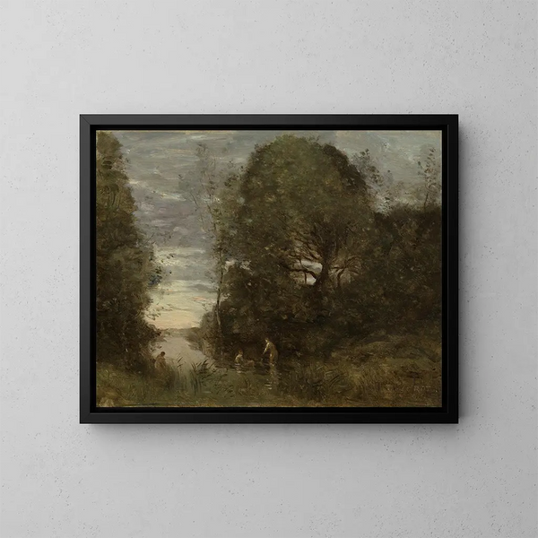 Badende in einer bewaldeten Bucht - Jean-Baptiste-Camille Corot — gerahmtes Bild an der Wand